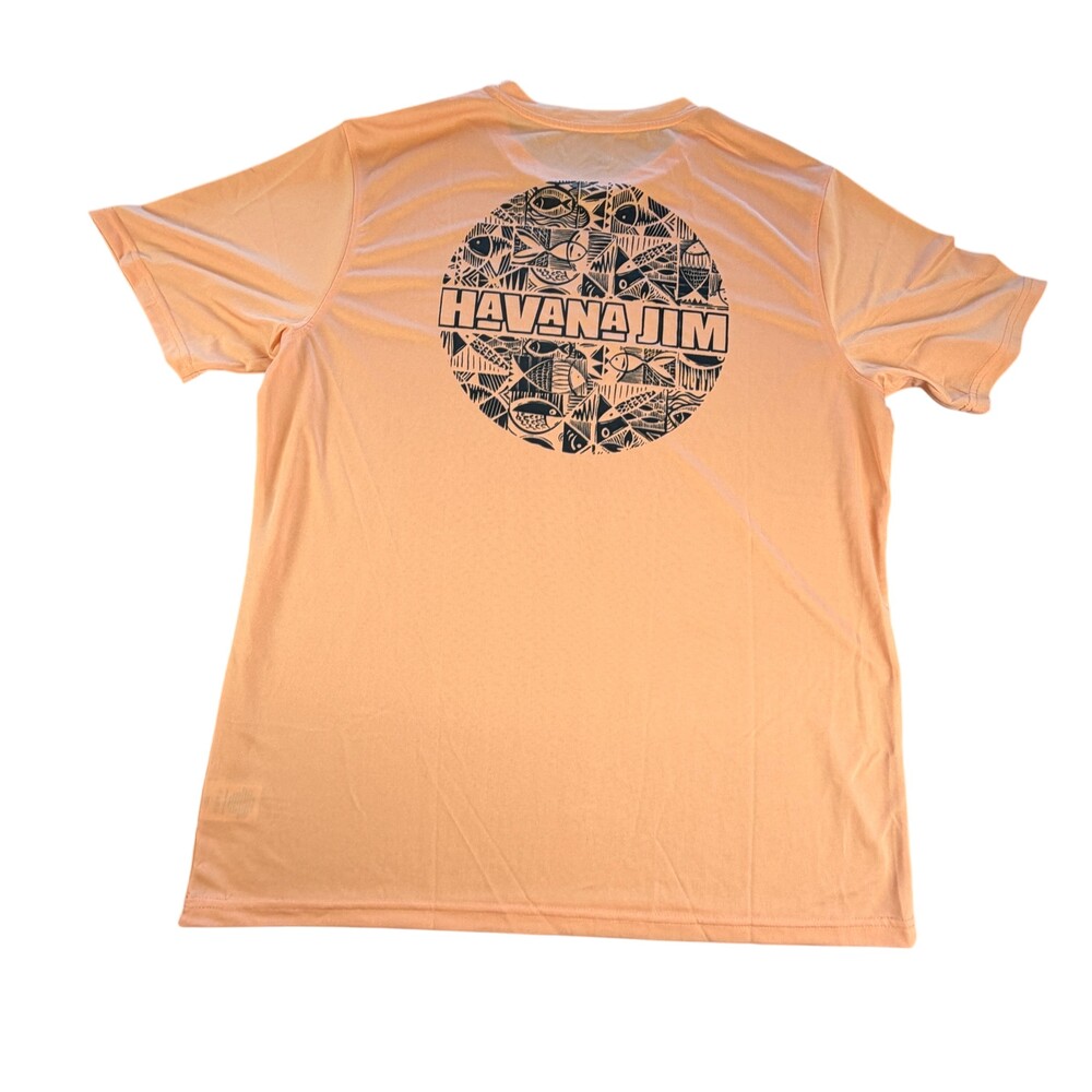 Havana Jim Shirt Mens Large Orange Cool Tech UPF Fish Graphic Beach Tee